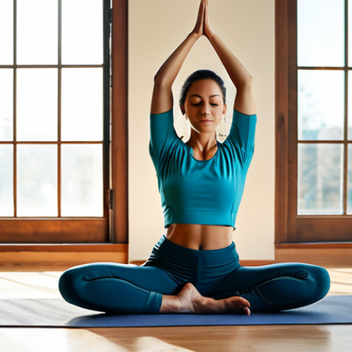 **

"A woman in modest athletic wear practicing a yoga pose in a serene studio. Sunlight streams through the windows. Fully clothed, safe for work, appropriate content, perfect anatomy, natural pose, professional photography, high quality, family-friendly."

**