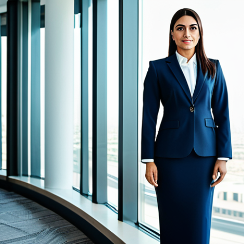**

"A professional businesswoman in a modest business suit, standing confidently in a modern office in Dubai, United Arab Emirates, fully clothed, appropriate attire, safe for work, perfect anatomy, natural proportions, professional photography, high quality."

**