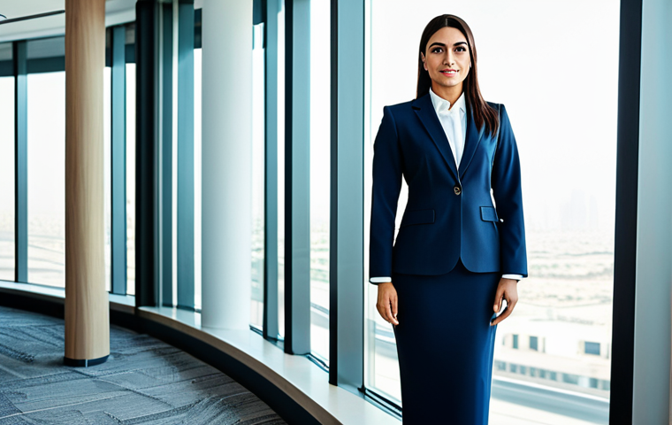**

"A professional businesswoman in a modest business suit, standing confidently in a modern office in Dubai, United Arab Emirates, fully clothed, appropriate attire, safe for work, perfect anatomy, natural proportions, professional photography, high quality."

**