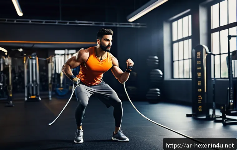스피드 로프와 일반 줄넘기의 차이 - A dynamic fitness scene showing an athletic Middle Eastern man using a lightweight Speed Rope made o...