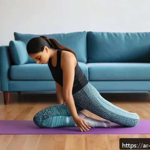 Home 17 부상 방지를 위한 스트레칭 팁 - A Middle Eastern woman in modest activewear performing seated hamstring stretches on a yoga mat in a...