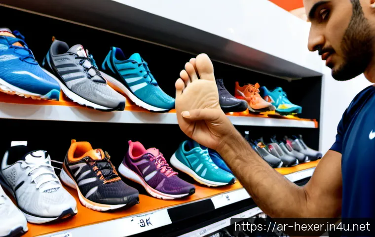 러닝화를 고르는 방법과 추천 브랜드 - Photorealistic running shoe selection scene in a bright modern sports store in an Arab Gulf city, an...