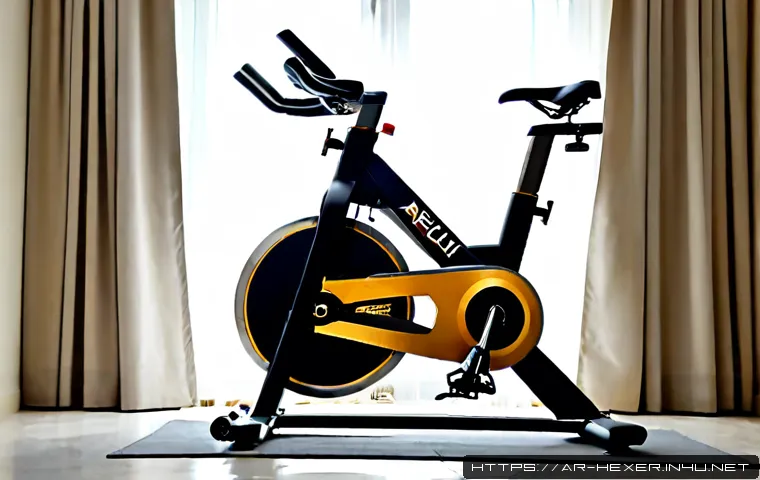 프리미엄 스피닝 바이크 추천 - Photorealistic premium spinning bike in a bright, elegant home fitness room in a modern Gulf apartme...